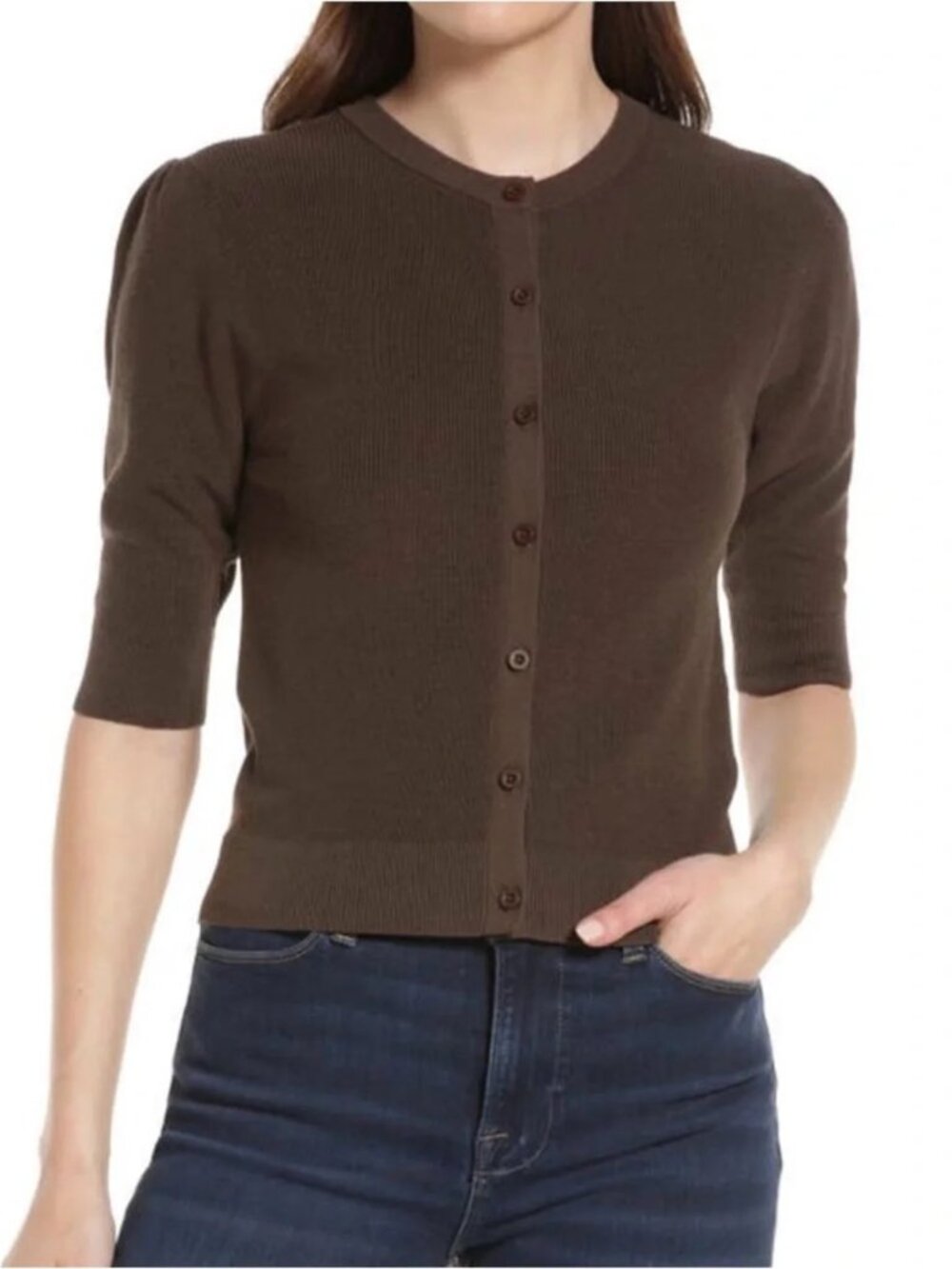 Frame Dark Chocolate Brown Silk Blend Button Up Cardigan